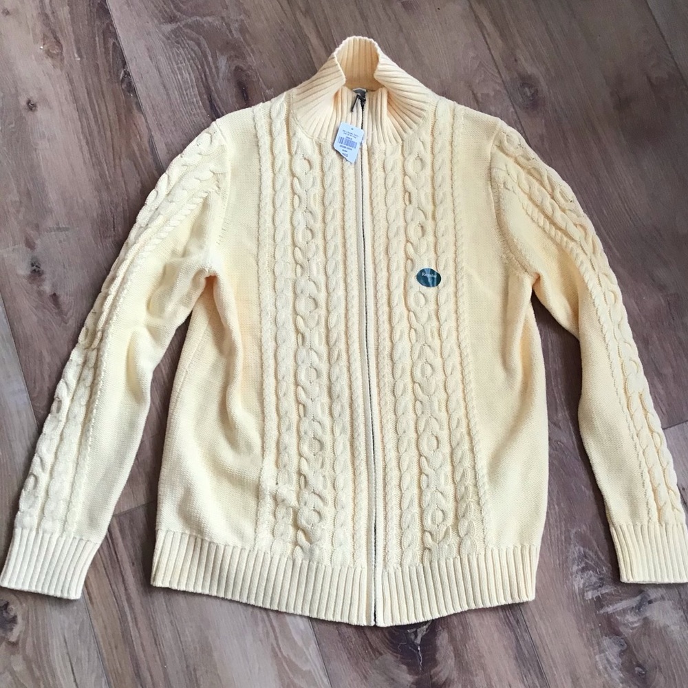 NWT LL Bean cable-knit full-zip sweater yellow